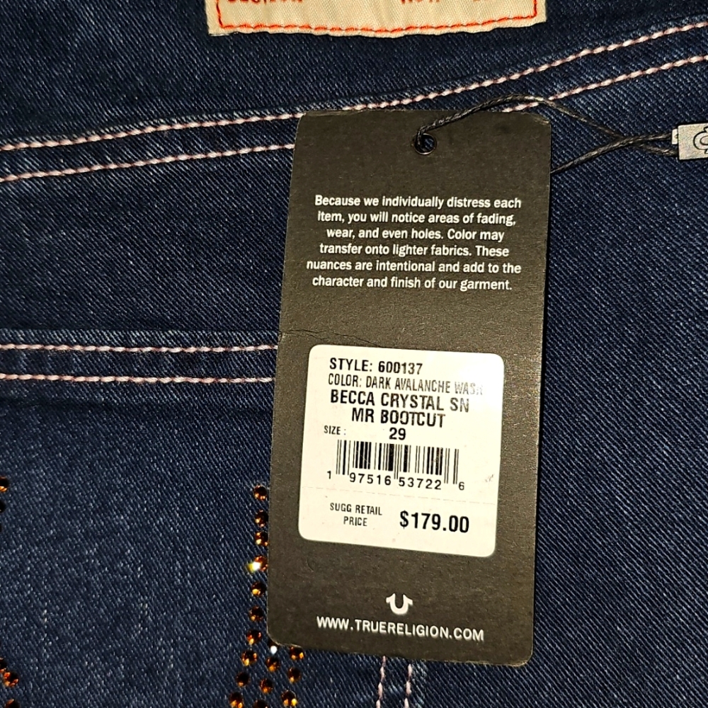 True Religion Womens Becca Crystal Mid Rise Bootcut Jeans 28 or 29 - Picture 6 of 8